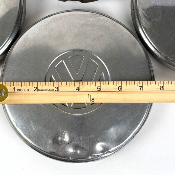 Vintage 4 Volkswagen 7.75" Chrome Snap on Hub Caps Classic Logo Design Authentic - Picture 10 of 11